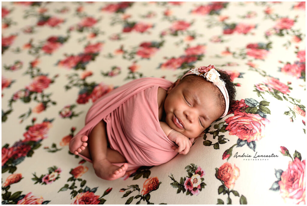 Brooklyn newborn session wrapped baby side laying
